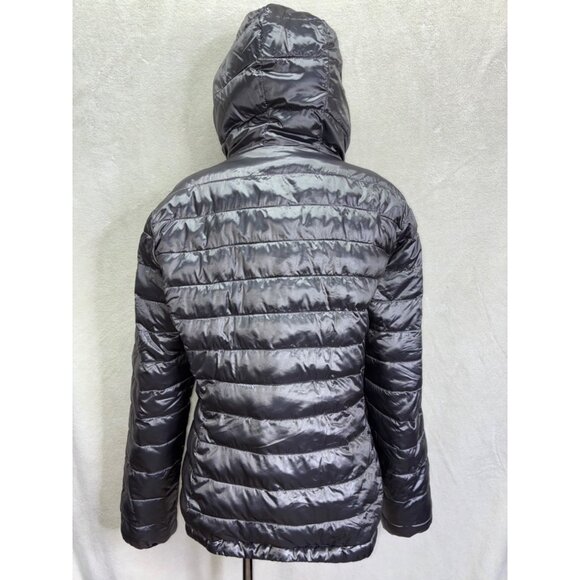 Andrew Marc Hooded Gray/Black Reversible Puffer Faux Fur Jacket Coat Sz L #o - Picture 2 of 11